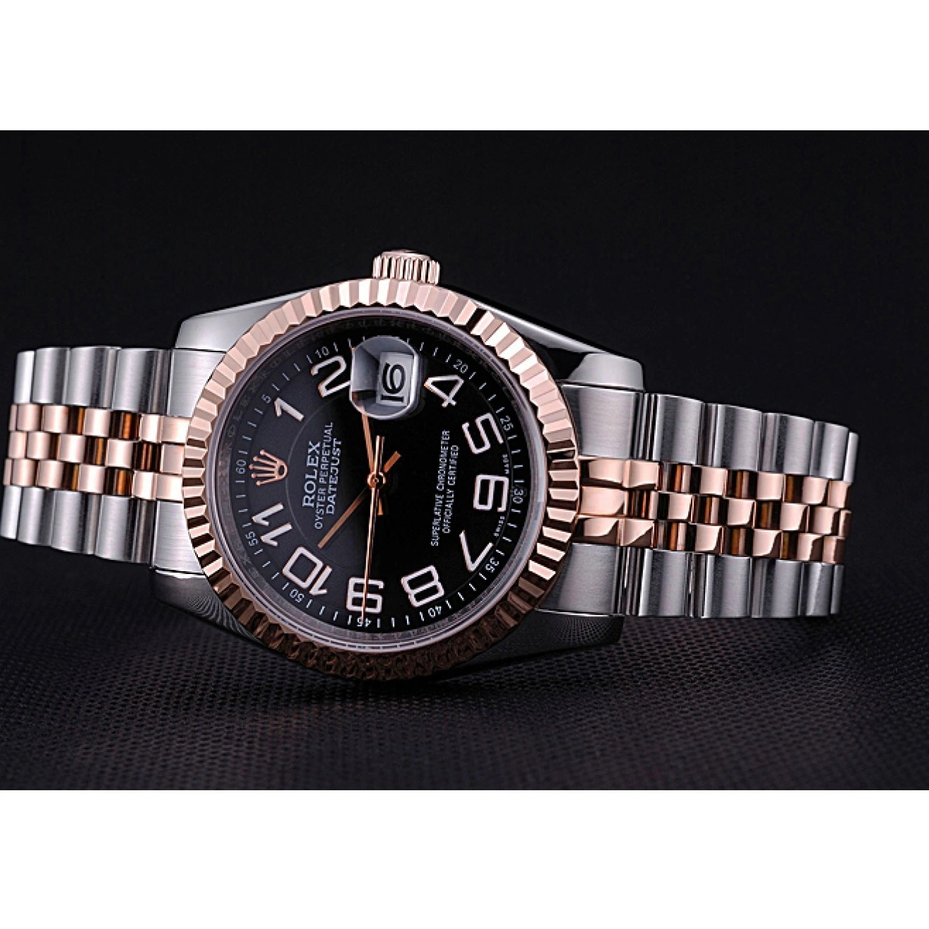 Aaa replica watch Black Stainless 622545 Steel DateJust Gold Rolex Bracelet and Dial 0814